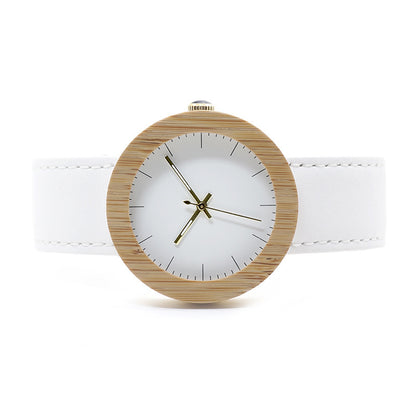 Montre femme en bois de bambou chaud fait main avec ceinture en cuir et mouvement à quartz