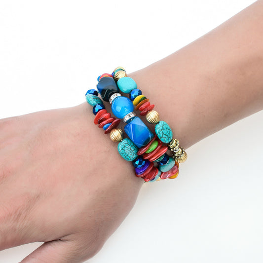 Bracelet en perles turquoise colorées et naturelles pour femme, bracelet multicouche - LUXARAH