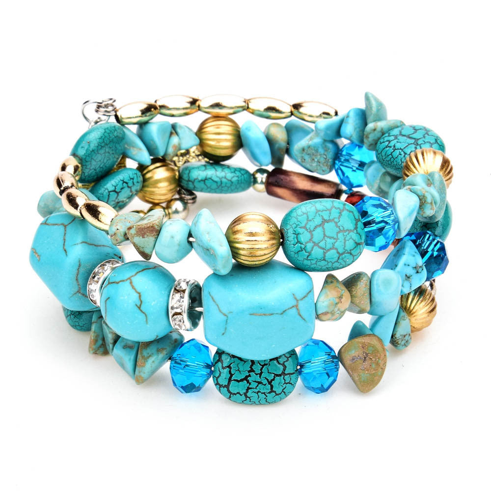 Bracelet en perles turquoise colorées et naturelles pour femme, bracelet multicouche - LUXARAH