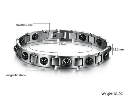 Bracelet énergétique magnétique en acier titane et calculs biliaires noirs - LUXARAH