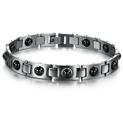 Bracelet énergétique magnétique en acier titane et calculs biliaires noirs - LUXARAH