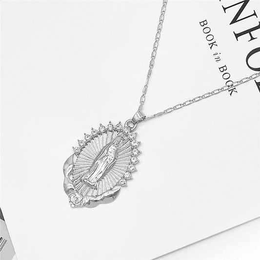 Collier avec pendentif de la Sainte Vierge Marie, délicat, doré, chrétien, en zircon cubique, pour femme, bijoux chrétiens - LUXARAH