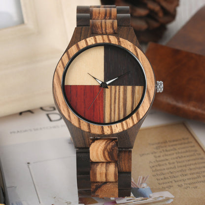 Montre à quartz en bambou et bois à quatre couleurs