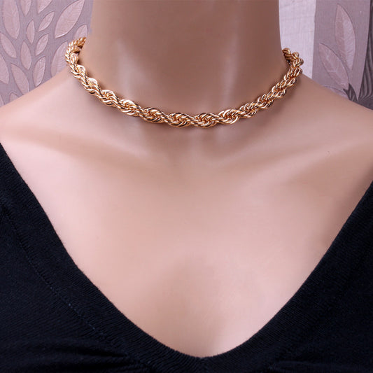 Collier ras du cou en corde torsadée en métal gothique IngeSight.Z, simple et minimaliste, court, pour clavicule - LUXARAH