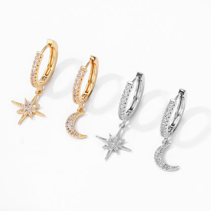 Fashion Star Moon Asymmetrical Earrings