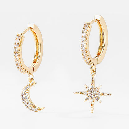 Fashion Star Moon Asymmetrical Earrings