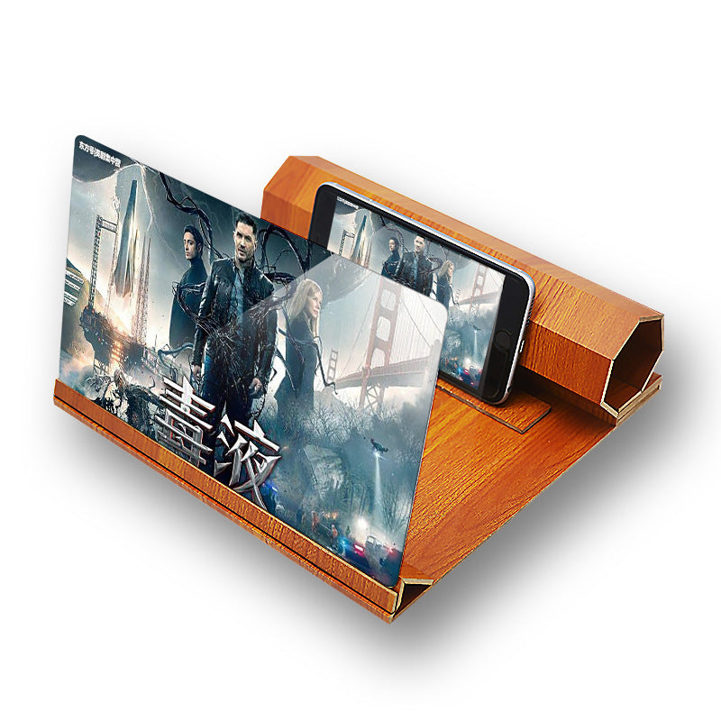 Mobile Phone Volume Magnifier Wood Grain 3D Mobile Phone Screen Magnifier Loupe de volume pour téléphone portable, loupe d'écran 3D en grain de bois HD