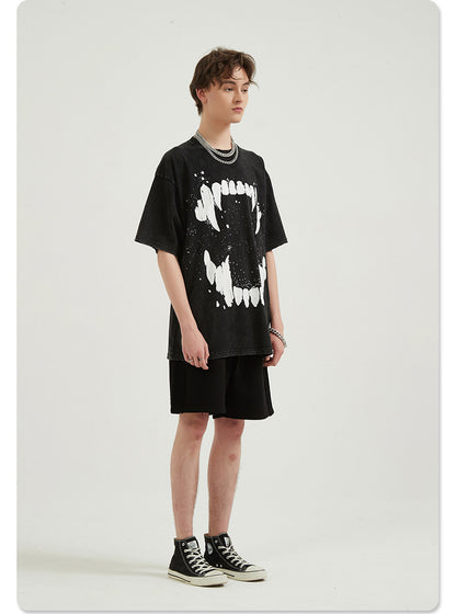 T-shirt ample en coton pour homme, imprimé caries à jet d'encre foncé, surdimensionné - LUXARAH
