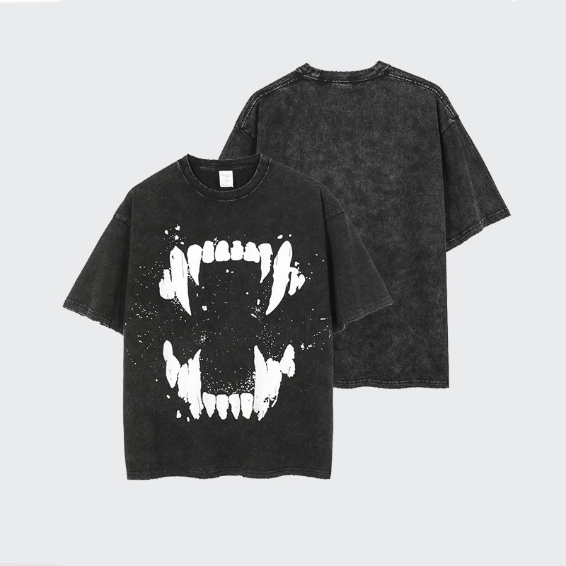 T-shirt ample en coton pour homme, imprimé caries à jet d'encre foncé, surdimensionné - LUXARAH