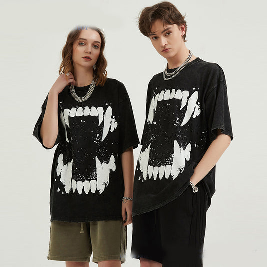 T-shirt ample en coton pour homme, imprimé caries à jet d'encre foncé, surdimensionné - LUXARAH