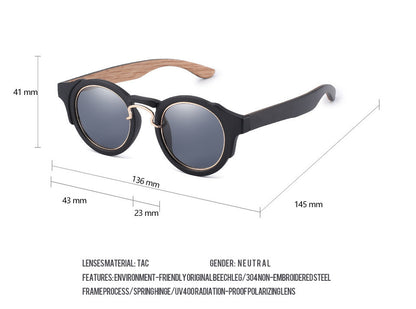 Lunettes de soleil rétro colorées en bambou et bois, style punk, pour hommes et femmes, verres ronds polarisés tendance