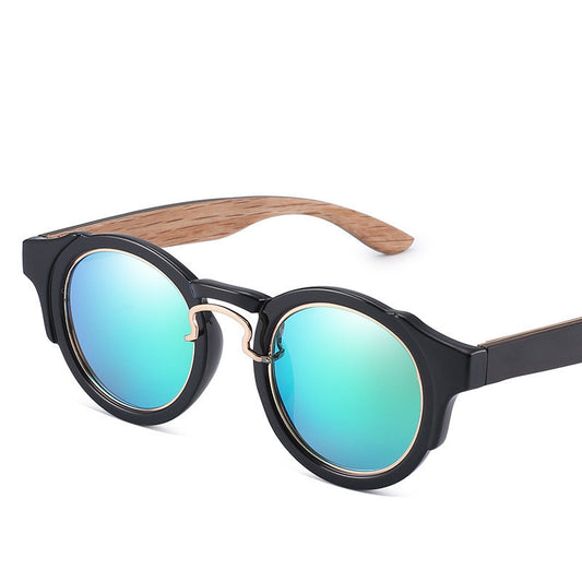 Lunettes de soleil rétro colorées en bambou et bois, style punk, pour hommes et femmes, verres ronds polarisés tendance