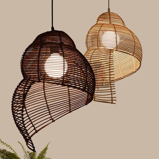 Suspension en rotin escargot, lampe suspendue vintage créative, d'Asie du Sud-Est, luminaire en osier pour salle de lecture - LUXARAH