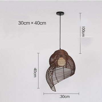Suspension en rotin escargot, lampe suspendue vintage créative, d'Asie du Sud-Est, luminaire en osier pour salle de lecture - LUXARAH