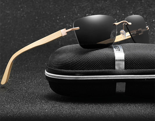 Lunettes de soleil carrées sans monture, style pied en bambou, charnières à ressort