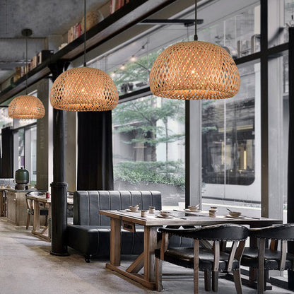 Lustre en bambou, tissé de style américain pour restaurant, lampes d'Asie du Sud-Est - LUXARAH