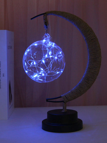 Lampe LED Étoiles, Lune, Veilleuse, Boule, Rotin, Noël