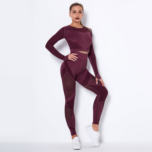 Combinaison de yoga absorbante tricotée sans coutures à manches longues