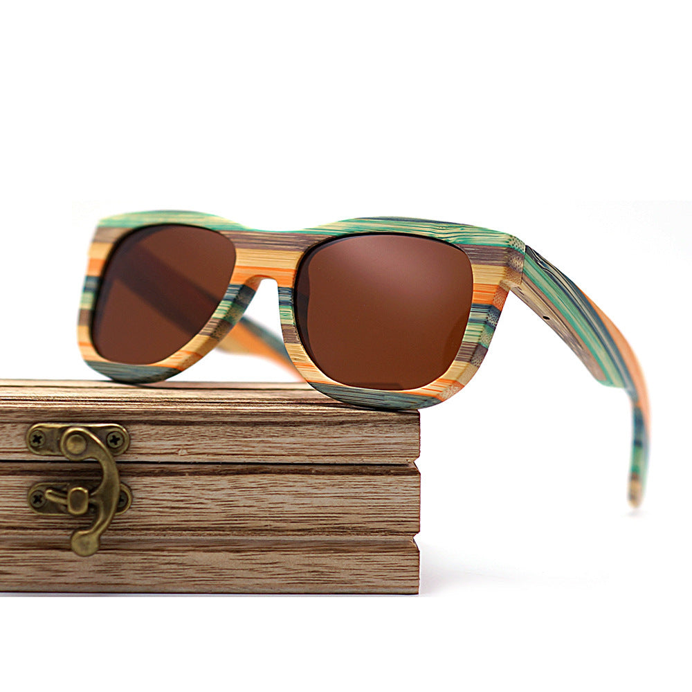Lunettes de soleil en bambou et bois de couleur bois verres polarisés rétro multicouches en bambou et bois stratifié
