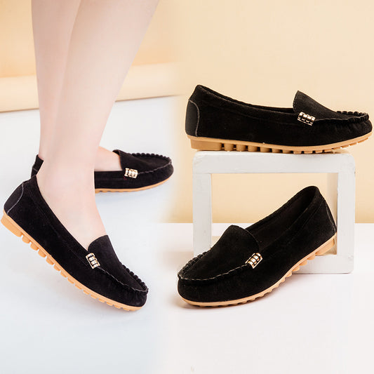 Escarpins à talons plats, simples, plates pour femmes, à pois pour étudiantes - LUXARAH