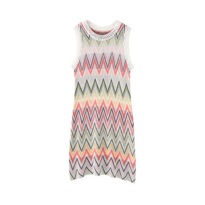Robe en tricot arc-en-ciel, mini-robes patchwork décontractées - LUXARAH