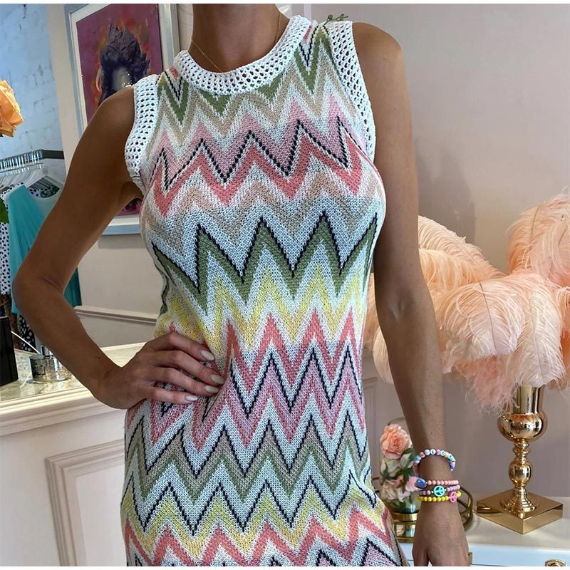 Robe en tricot arc-en-ciel, mini-robes patchwork décontractées - LUXARAH