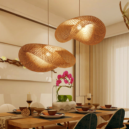 Lustre en bambou, lampe de salon de thé zen chinoise - LUXARAH