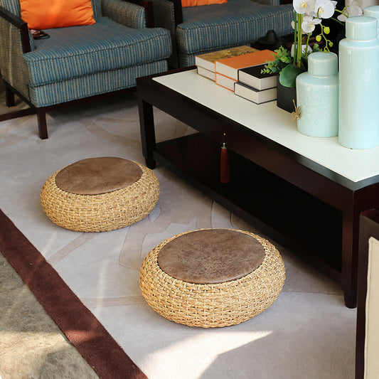 Coussin futon rond et épais en rotin tissé - LUXARAH