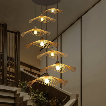 Lustre en bambou de style japonais, lampe de salon créative - LUXARAH