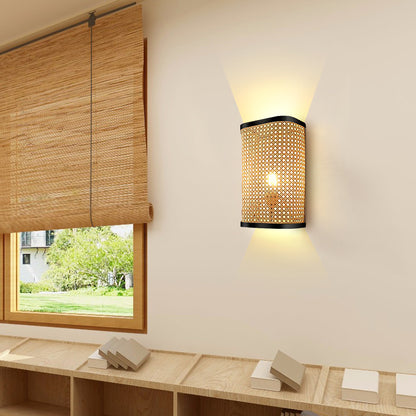 Lampe murale en rotin pour chambre à coucher, chevet, allée, escalier, tatami - LUXARAH