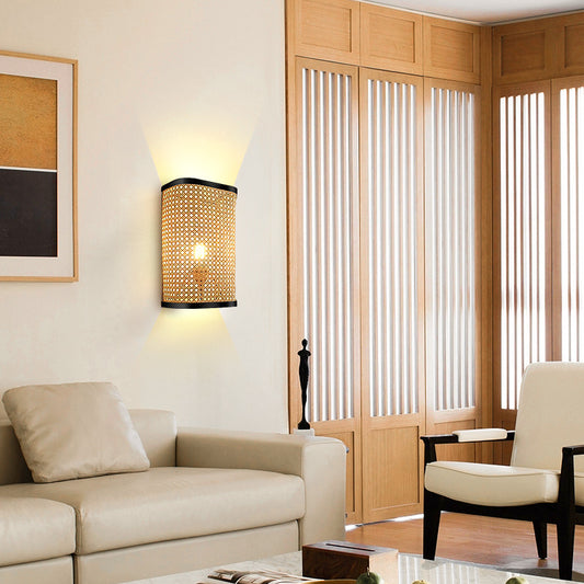 Lampe murale en rotin pour chambre à coucher, chevet, allée, escalier, tatami - LUXARAH