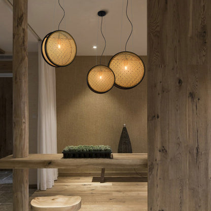 Lampes rétro créatives en rotin pour lustre de restaurant - LUXARAH