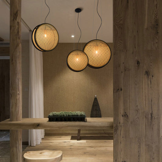 Lampes rétro créatives en rotin pour lustre de restaurant - LUXARAH