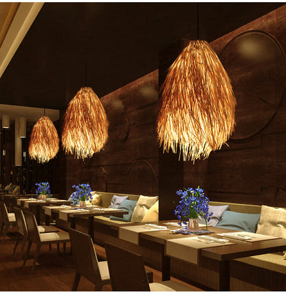 Lustre en rotin idyllique pour hôtel, Lustre créatif en forme de pomme de pin