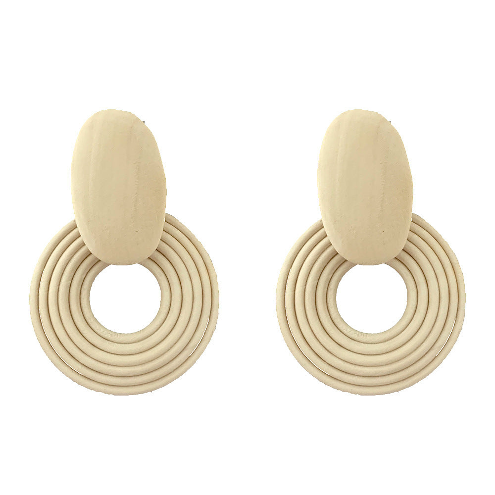 Boucles d'oreilles en résine et rotin importées, en bambou et rotin, faites à la main, motif léopard, boucles d'oreilles rondes géométriques - LUXARAH