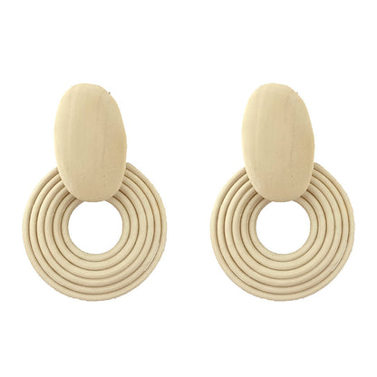 Boucles d'oreilles en résine et rotin importées, en bambou et rotin, faites à la main, motif léopard, boucles d'oreilles rondes géométriques - LUXARAH
