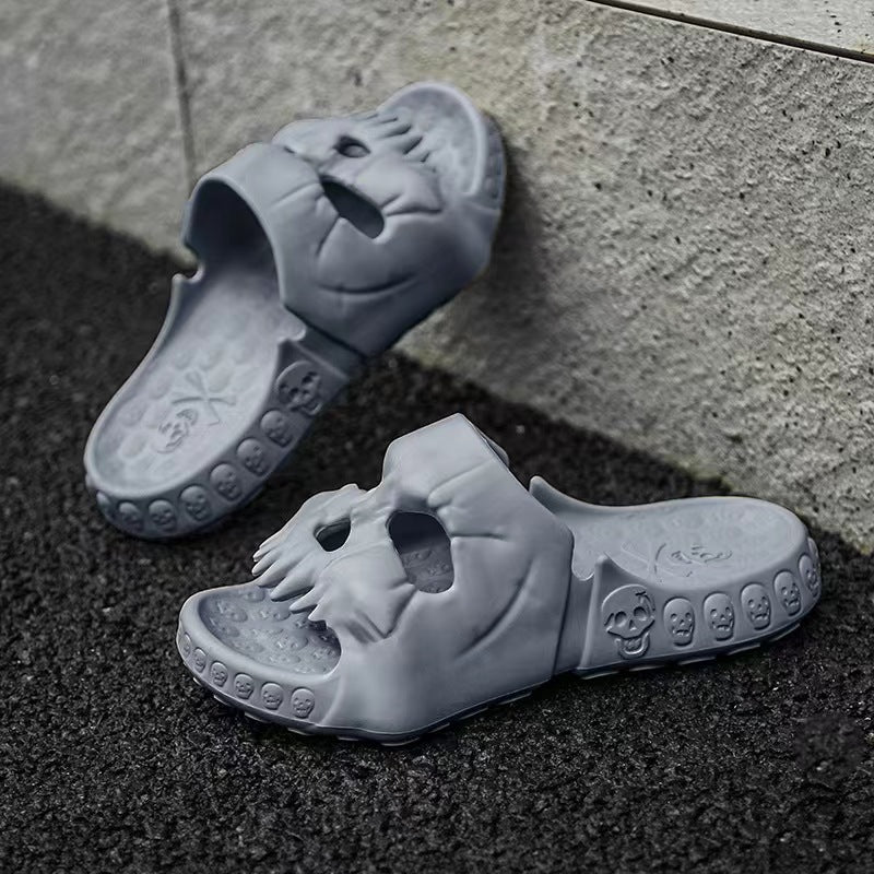 Chaussons d'Halloween personnalisés avec motif tête de mort, pour salle de bain, intérieur ou extérieur, amusants, pour la plage - LUXARAH