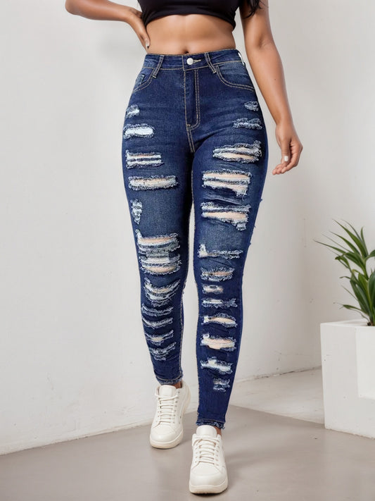 Pantalons courts déchirés et moulants pour femme, nouveaux jeans extensibles, style urbain tendance et polyvalent, coupe slim - LUXARAH