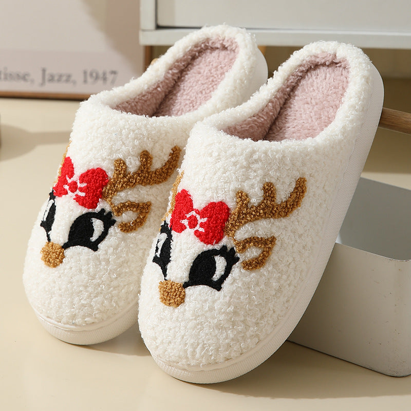 Chaussons de Noël mignons en coton avec motif Père Noël pour femmes et hommes, chaussures chaudes et en fourrure pour l'hiver - LUXARAH