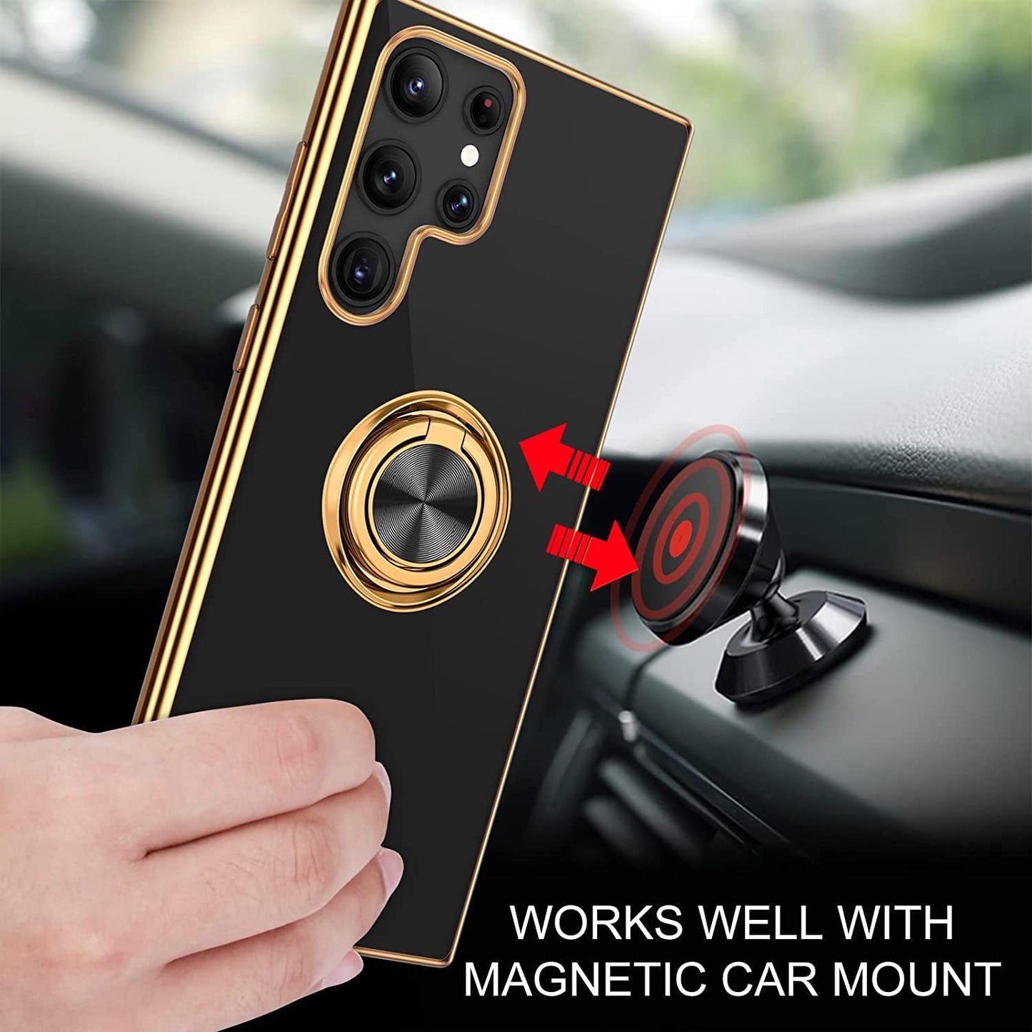Coque de téléphone M54 compatible avec anneau 6D, support intégré, manchon de protection en silicone, galvanoplastie