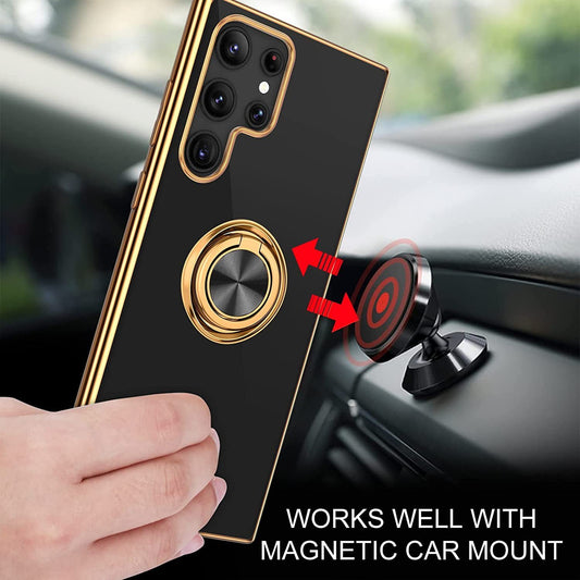 Coque de téléphone M54 compatible avec anneau 6D, support intégré, manchon de protection en silicone, galvanoplastie
