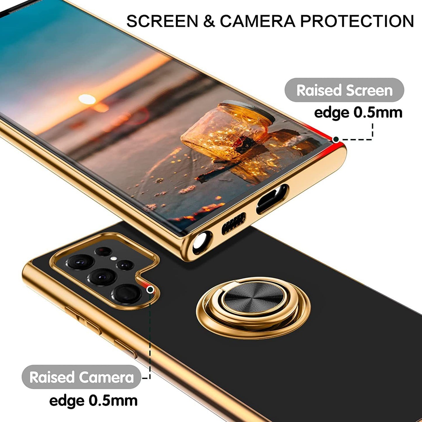 Coque de téléphone M54 compatible avec anneau 6D, support intégré, manchon de protection en silicone, galvanoplastie