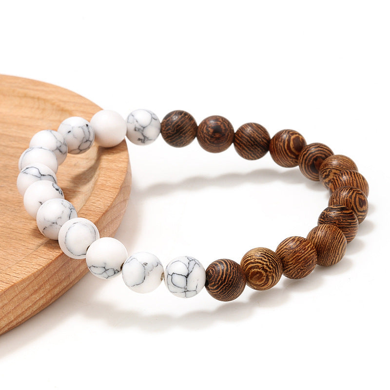 Bracelet en perles de bois naturel pour homme, noir et blanc - LUXARAH