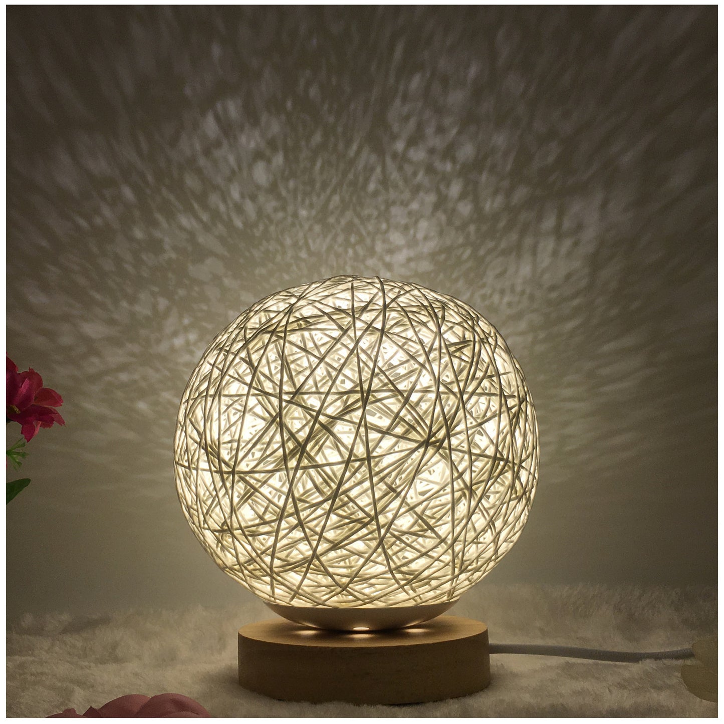 Lampe de table créative en lin, nouveauté et unique, LED intelligente, télécommande, boule en rotin - LUXARAH