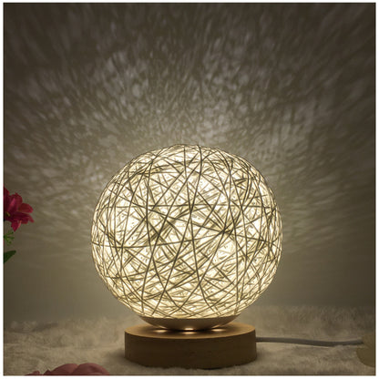 Lampe de table créative en lin, nouveauté et unique, LED intelligente, télécommande, boule en rotin - LUXARAH