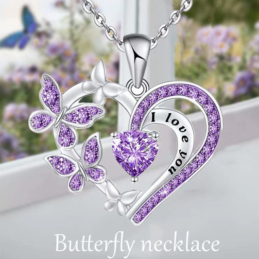 Collier papillon avec strass, pendentif en forme de cœur creux, chaîne de clavicule, pour la Saint-Valentin