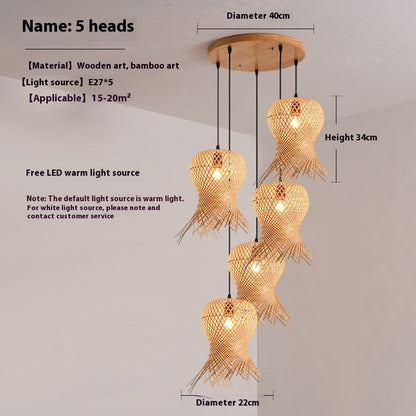 Lustre en bambou tissé pour salon, escaliers, lampe assemblée - LUXARAH