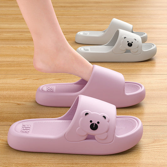 Pantoufles mignonnes en forme d'ourson, tendance pour l'été, semelle épaisse, antidérapantes, pour salle de bain, pour femmes et hommes, pour couples