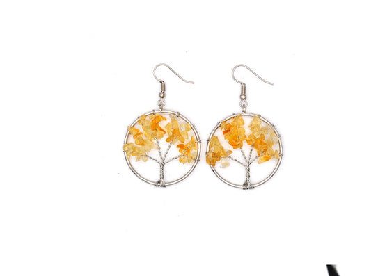 Boucles d'oreilles arbre à souhaits en cristal naturel concassé