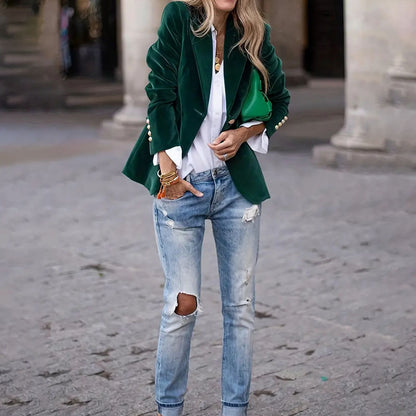 Veste Slim en Velours à Revers pour Femmes - Élégance Décontractée et Style Professionnel
